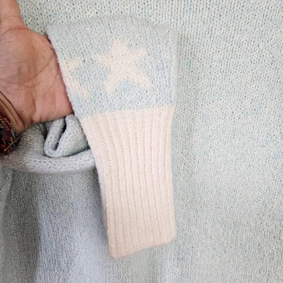 Wildfox Star Girl Ace Sweater M Blue White Distressed V-Neck - Picture 5 of 8